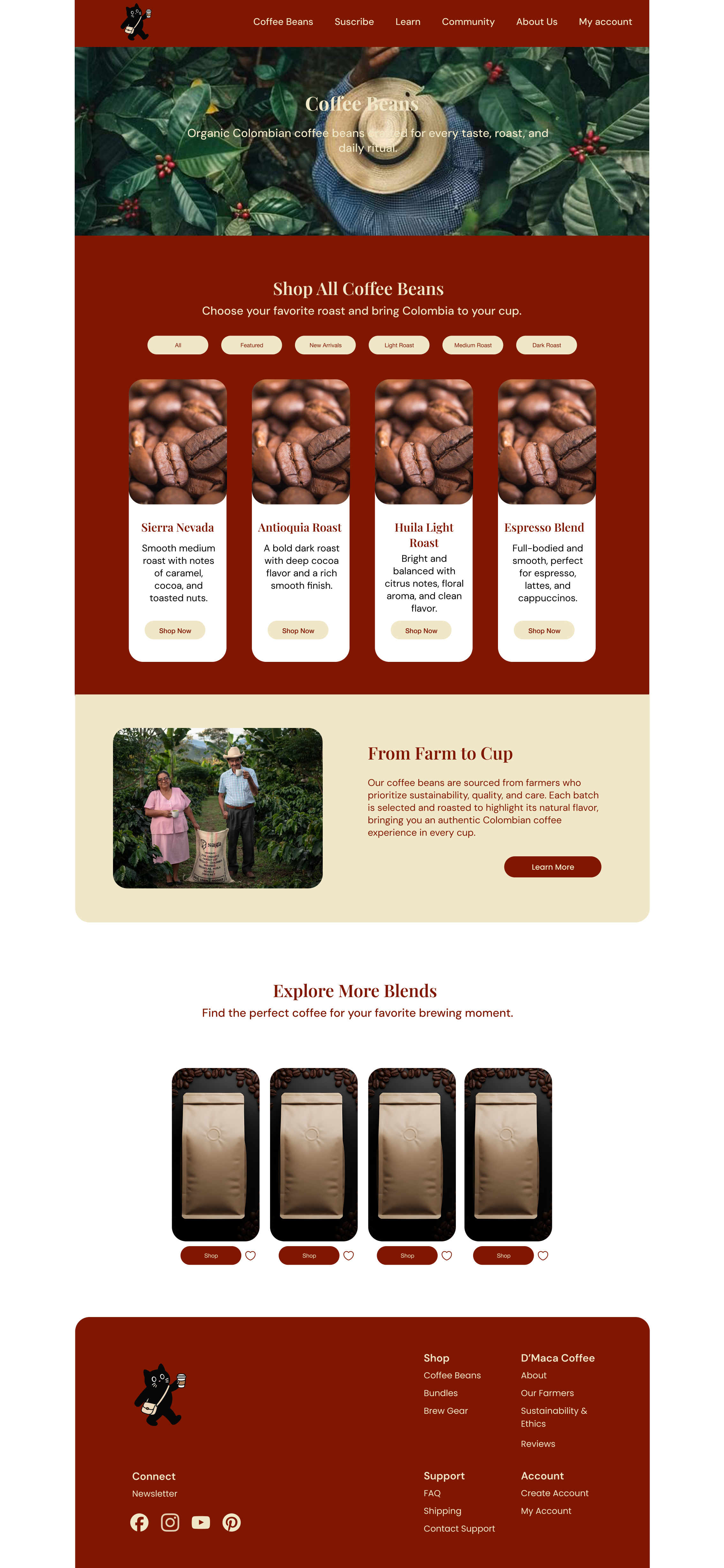 D'Maca Coffee Website Mockup